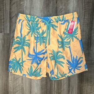 Surf Society Drill Clothing Palm Tree Swim Trunks - XL